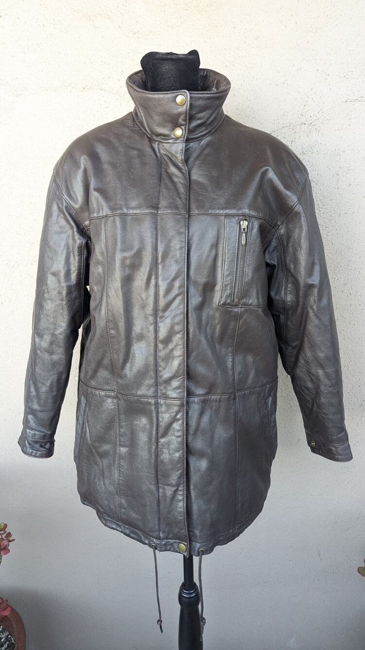 💜Eddie Bauer Brown Leather Goose Down Parka Jacket M